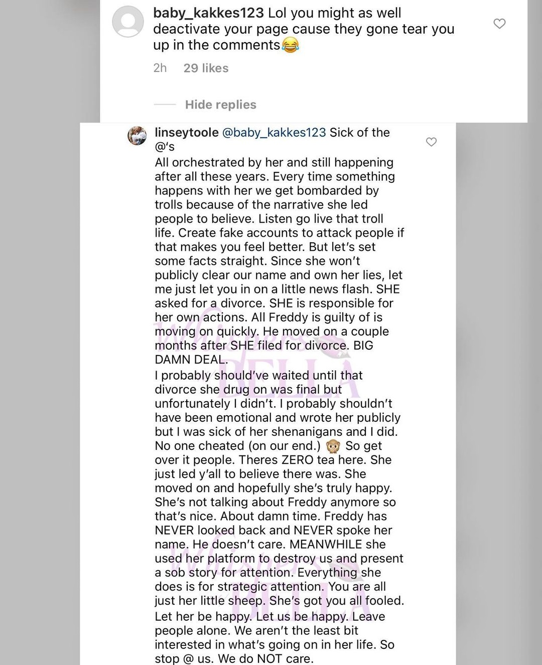 Linsey Toole, Freddy Harteis' girlfriend, accuses Jeannie Mai of having trolls harass her while she was pregnant