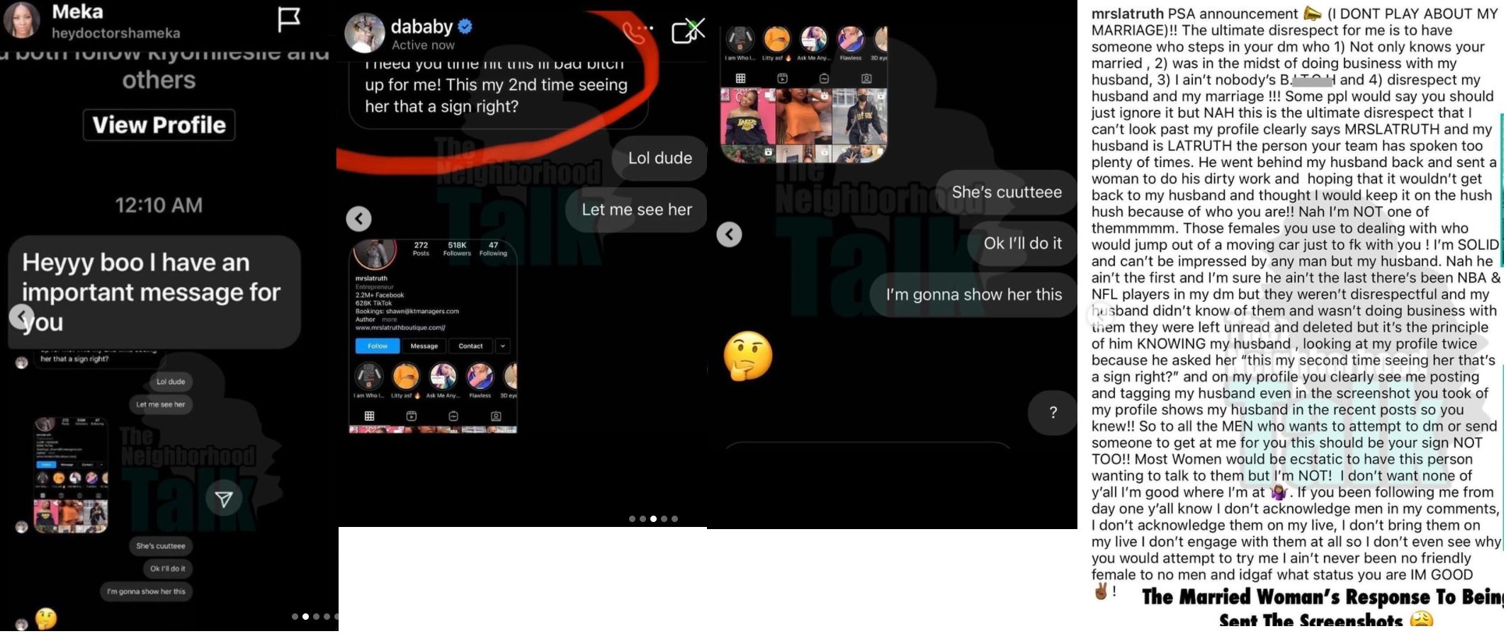 DaBaby coming onto married woman, Mrs. LaTruth, leads to her blasting him in long IG post