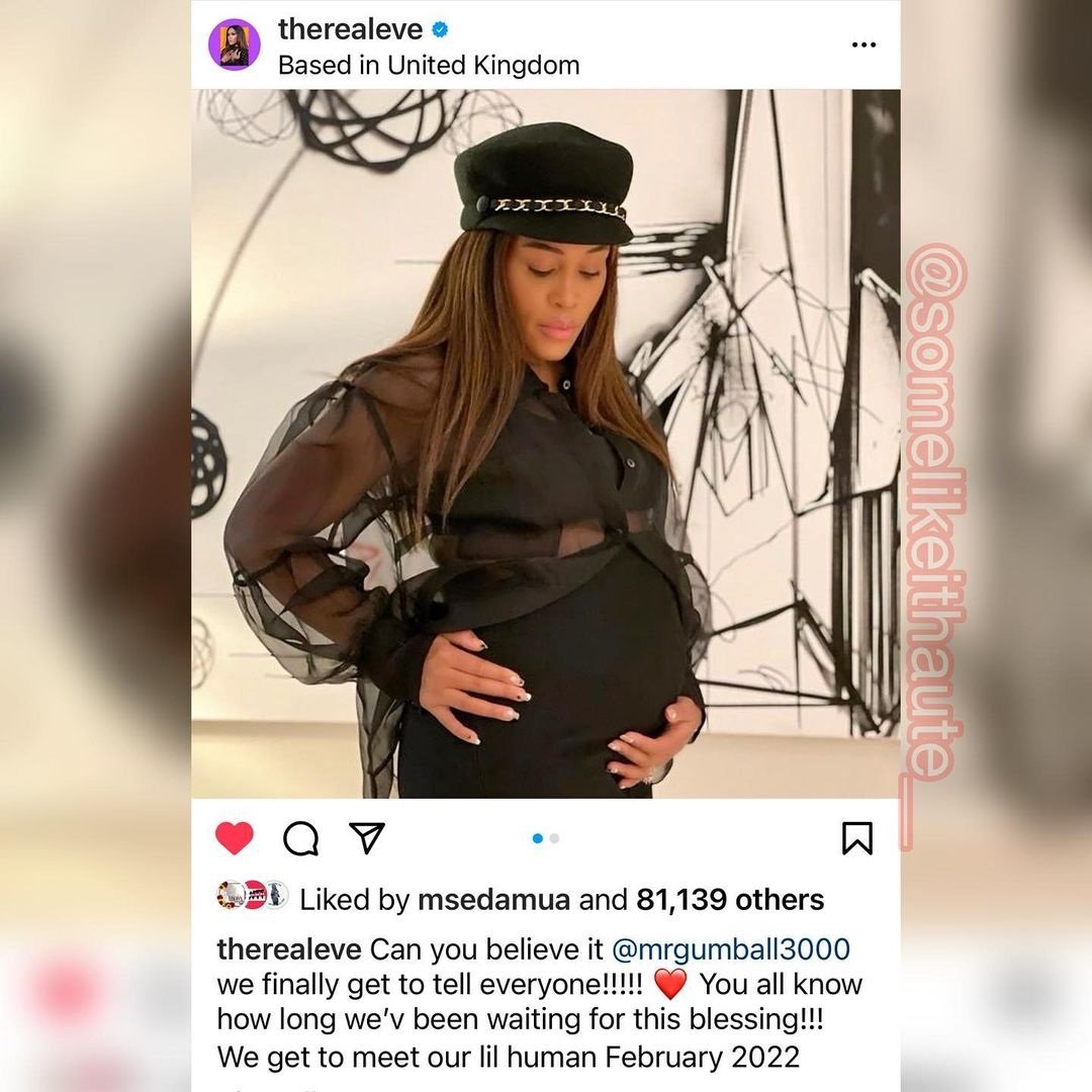 Eve announces pregnancy on Instagram