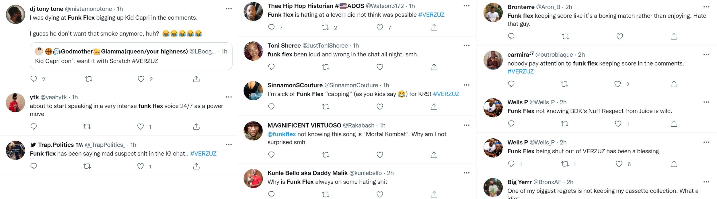 Funk Flex gets dragged by Twitter for being a hater, during Verzuz