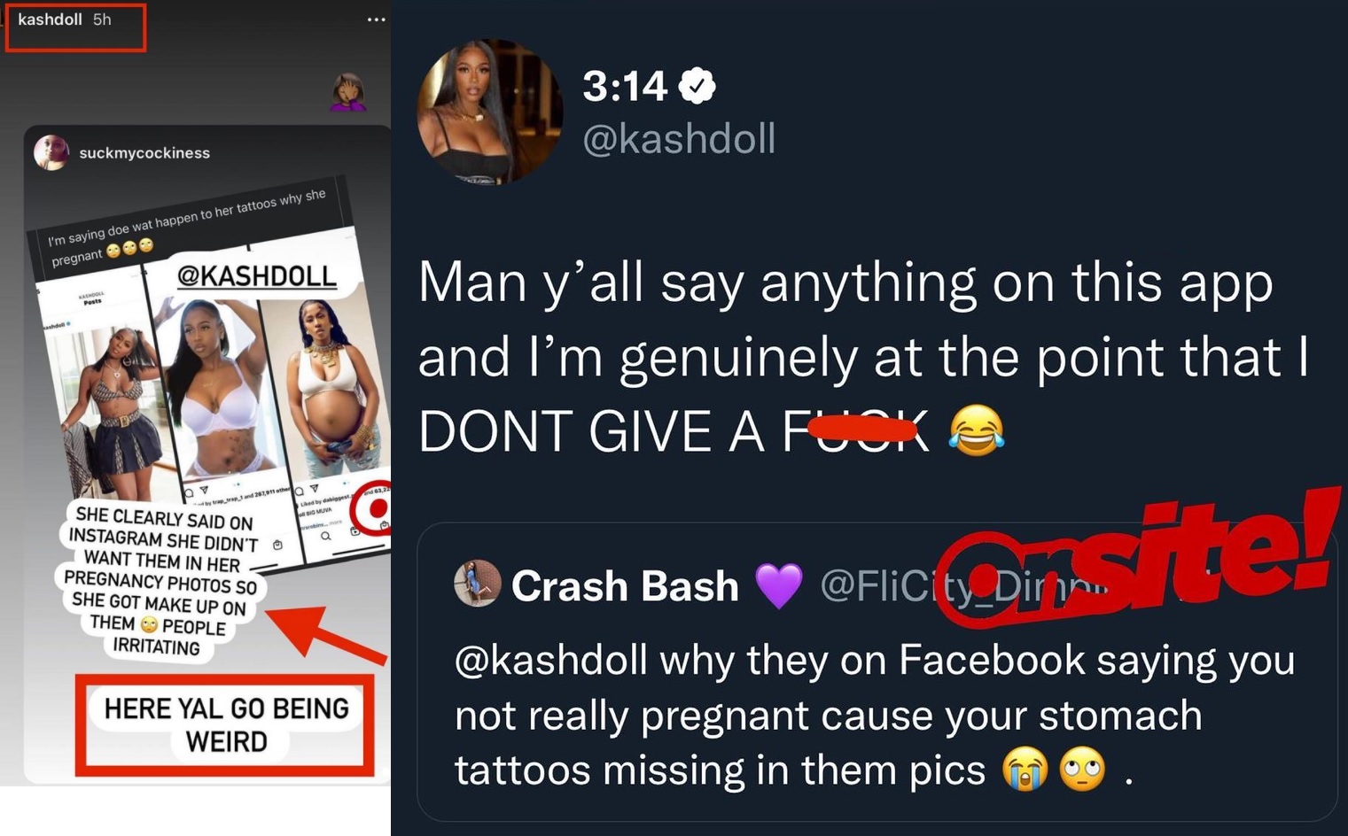 Kash Doll responds to fans who accuse her of faking pregnancy because her stomach tattoos aren't visible in her maternity pics