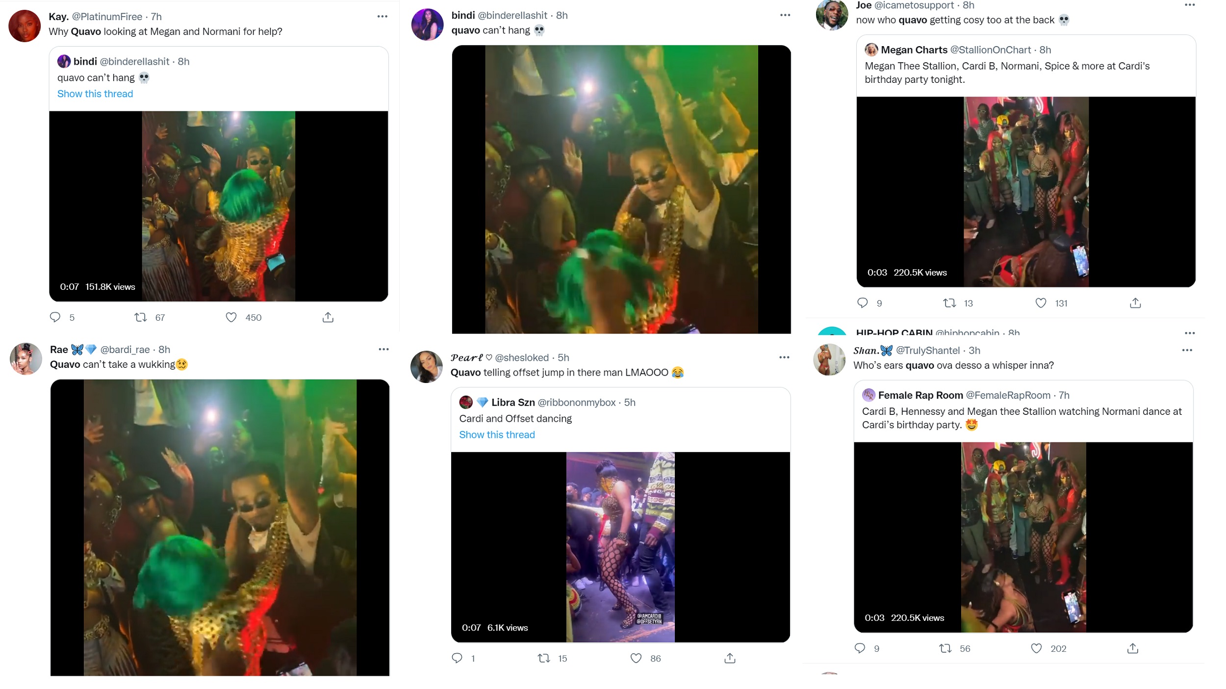 Quavo goes viral after Spice's dancer jumped on him, at Cardi B's party