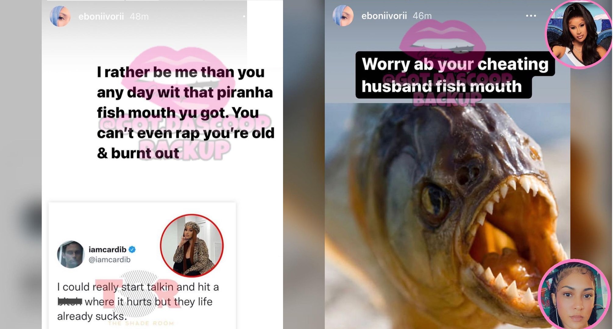 Eboni Ivorii calls Cardi B piranha mouth and old and burnt out