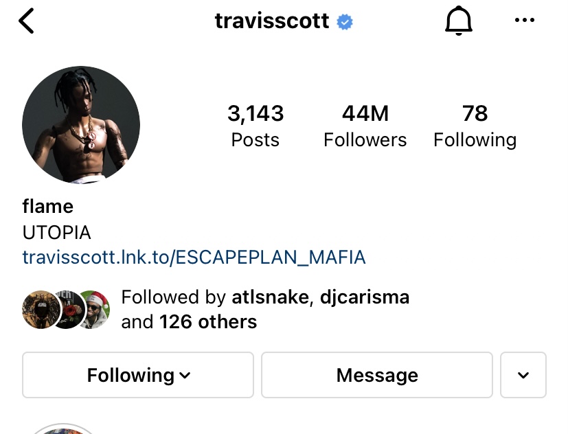Travis Scott puts Utopia Album Title Back In Instagram Bio