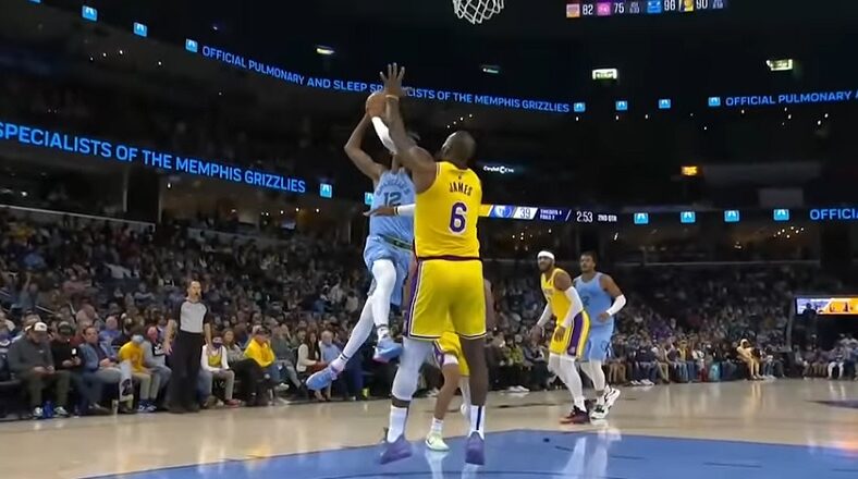 LeBron James stops Ja Morant from dunking on him