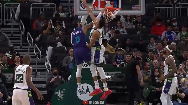 Miles Bridges dunks on Giannis!