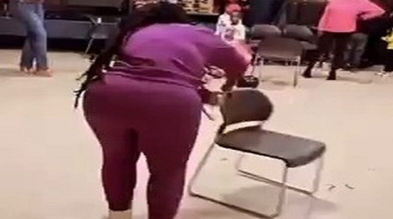 Woman wins musical chairs crushes chair