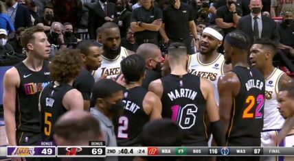 Carmelo Anthony and Gabe Vincent get into heated argument