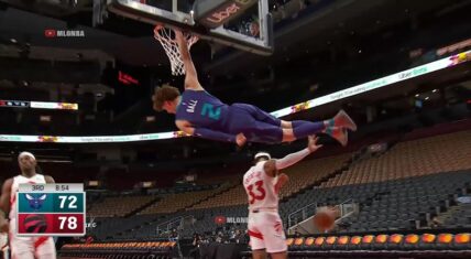 LaMelo Ball roars as he slams fast break dunk