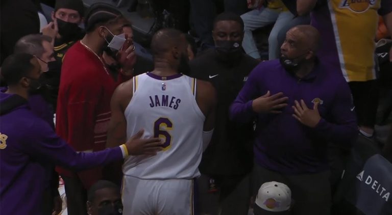 LeBron James and Phil Handy scream at each other