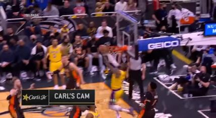 LeBron insane elevation to catch Malik Monk lob!