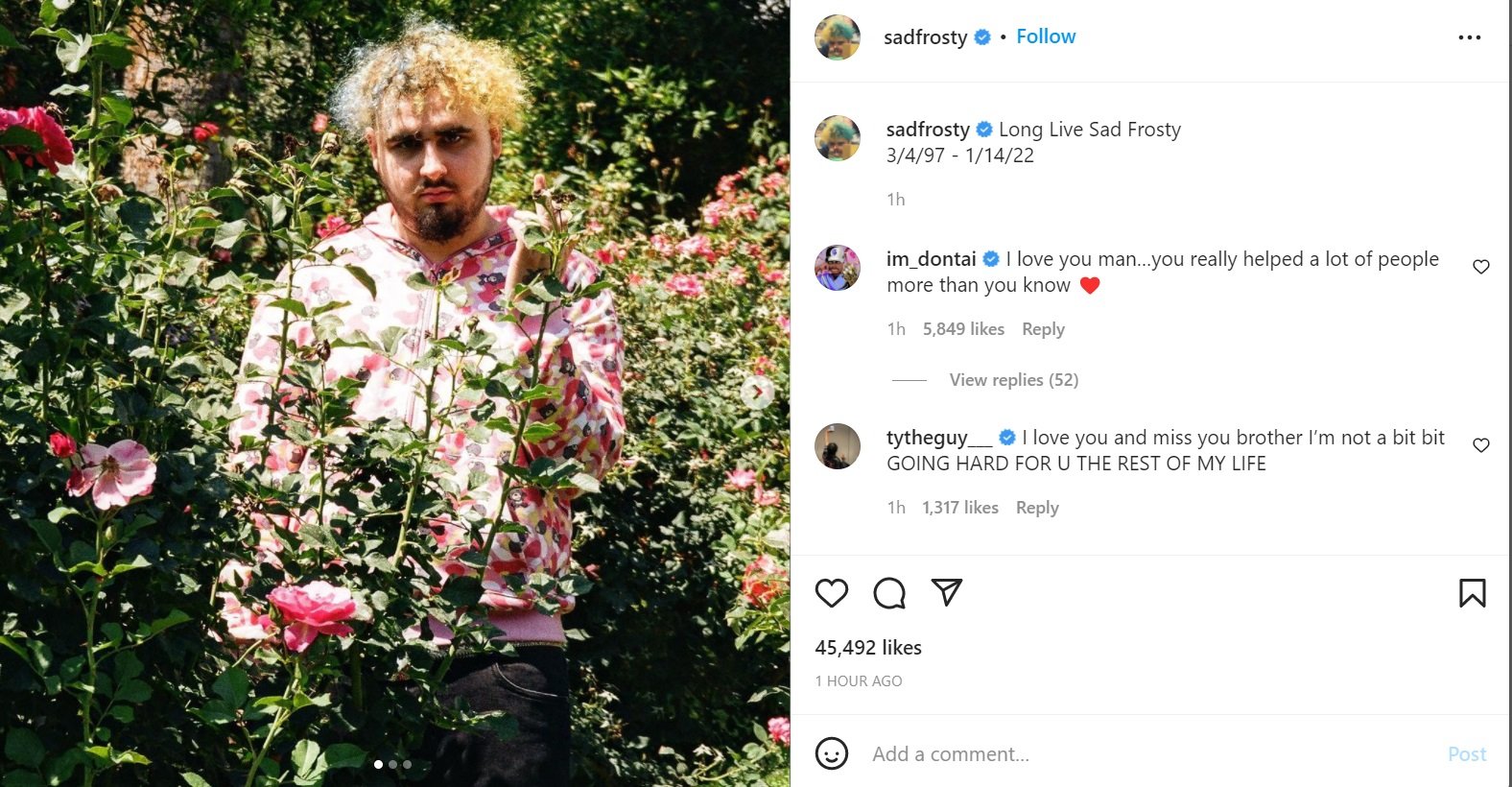 Rapper Sad Frosty dies at age 24