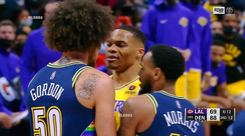 Russell Westbrook steps to Aaron Gordon to fight