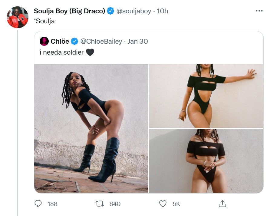 Soulja Boy shoots his shot with Chloe Bailey