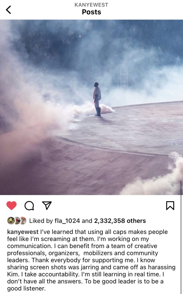 Kanye West realizes that he was harassing Kim Kardashian