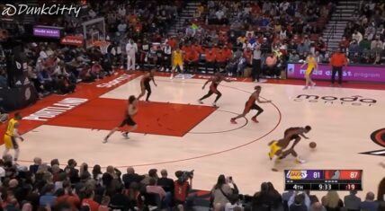 Dennis Smith Jr steals the ball from LeBron James and LeBron falls