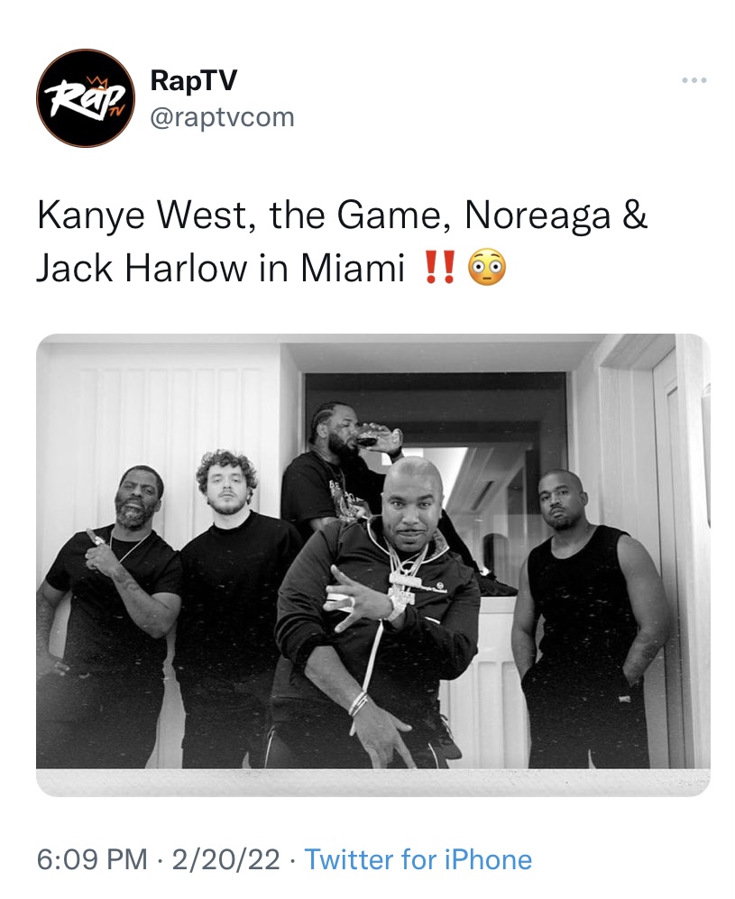 Kanye meets with Jack Harlow, The Game, and NORE in Miami