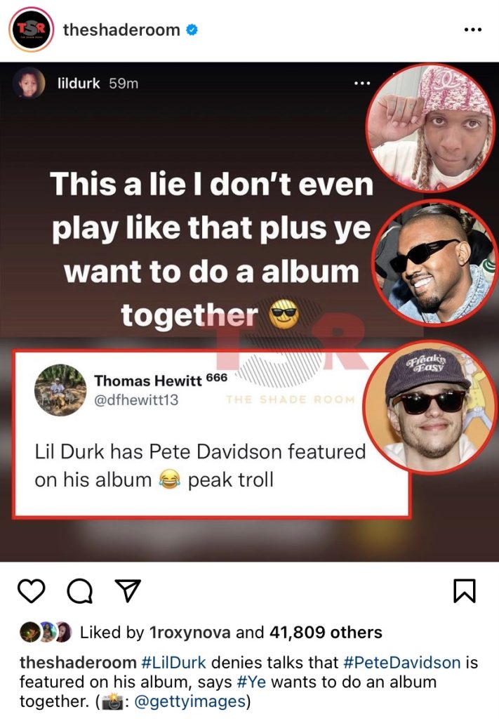 Lil Durk denies rumor that Pete Davidson will be on "7220"
