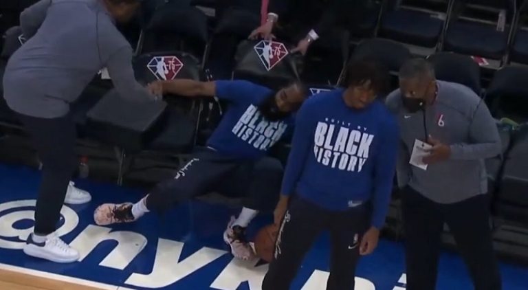 James Harden fell out of his chair during pregame warmup
