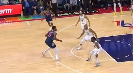 Joel Embiid does James Harden's step-back jumper against Celtics