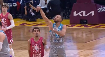 Steph Curry tells LaMelo Ball to watch him as he hits logo shots