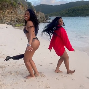 Yung Miami dances to Ashanti with JT on an island for her birthday