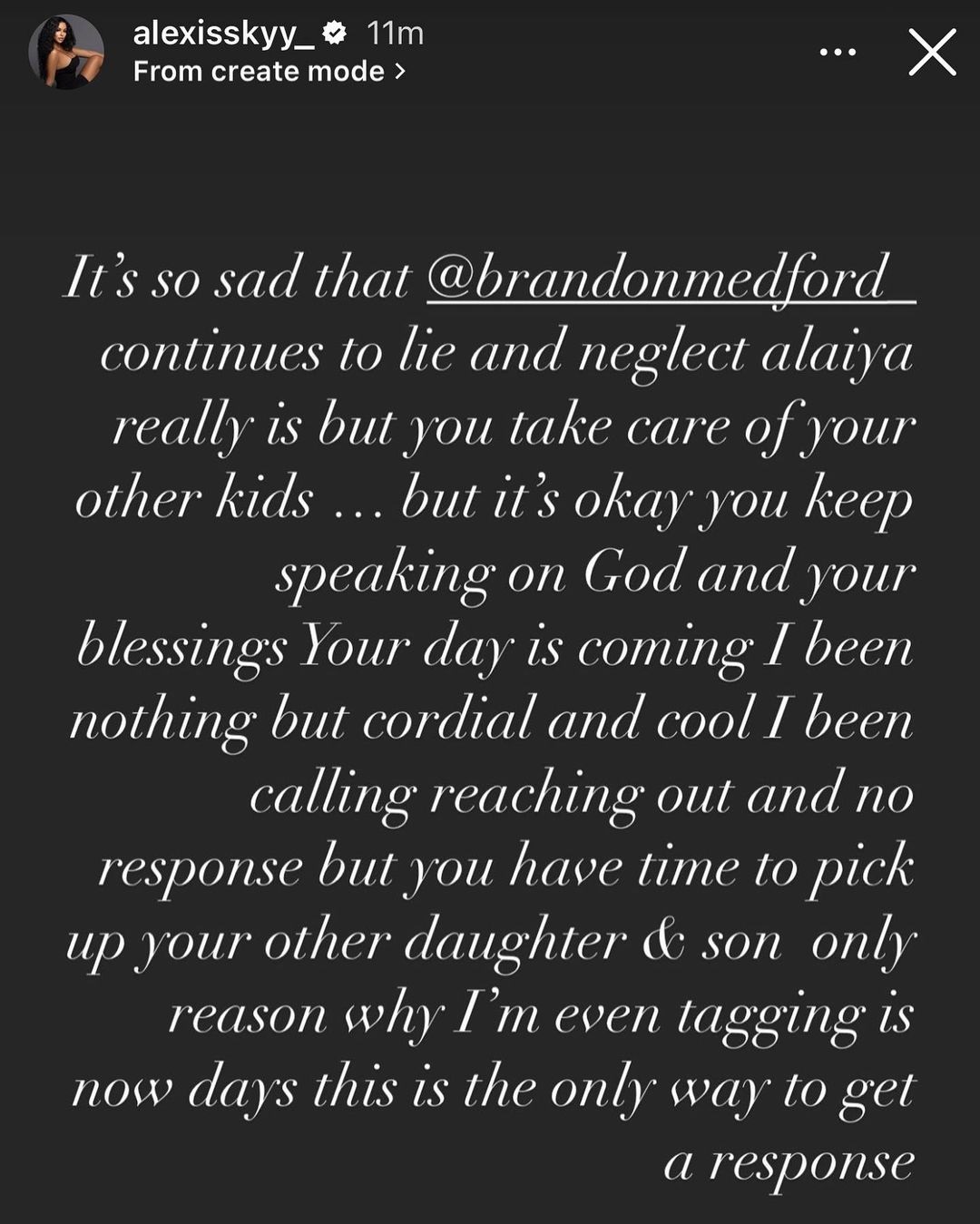 Alexis Skyy accuses Brandon Medford of neglecting their daughter