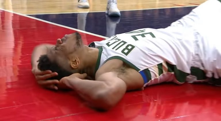 Giannis nearly cries after Danny Green hits him in the face with his forearm