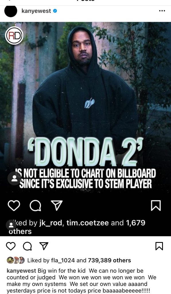 Kanye West speaks on "Donda 2" not being eligible to chart