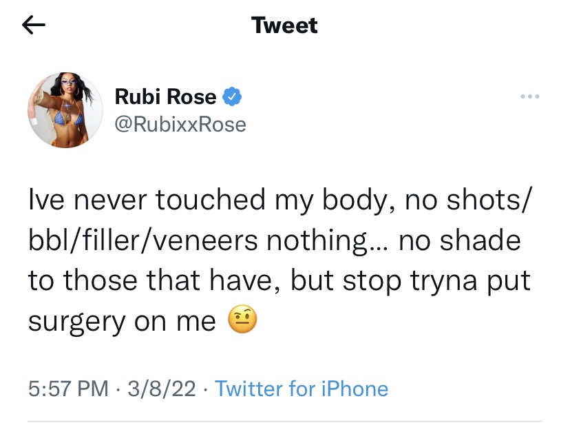 Rubi Rose denies ever getting any surgery 