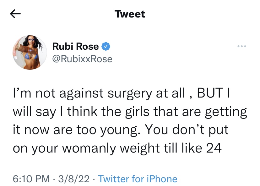 Rubi Rose denies ever getting any surgery 