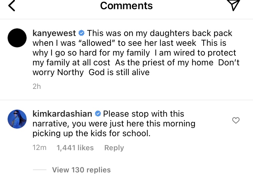 Kim Kardashian responds to Kanye West on Instagram