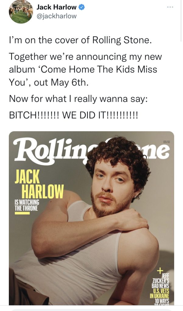 Jack Harlow's "Come Home The Kids Miss You" album is coming on May 6