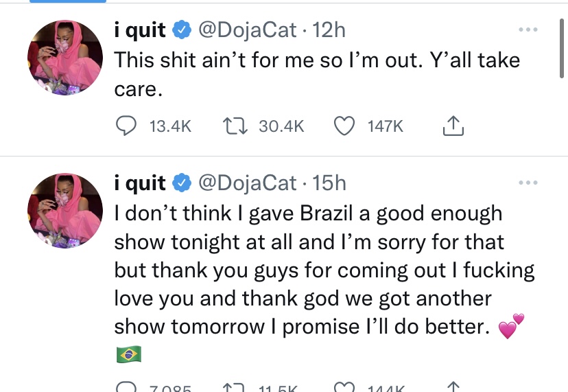 Doja Cat hints at quitting music after disappointing Brazil con