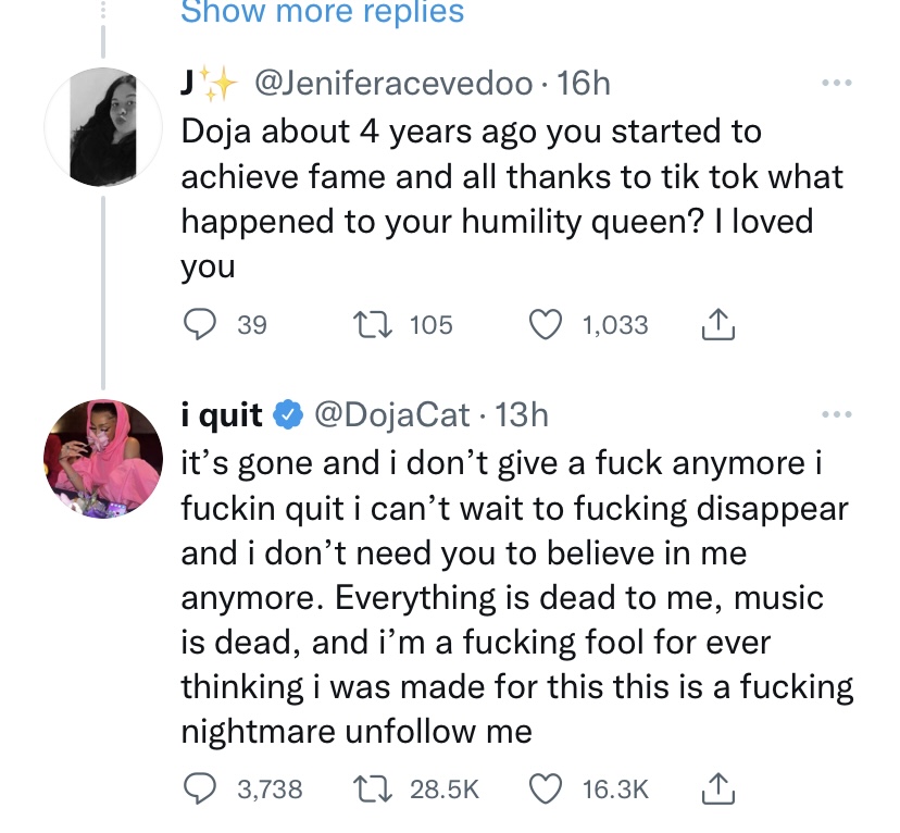 Doja Cat hints at quitting music after disappointing Brazil con