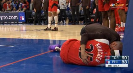 James Harden hits Chris Boucher in the throat and airballs game tying shot