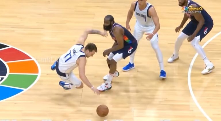 James Harden trips Luka Doncic