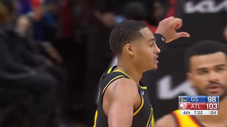 Jordan Poole thumbs down ref for carrying call after amazing turnaround