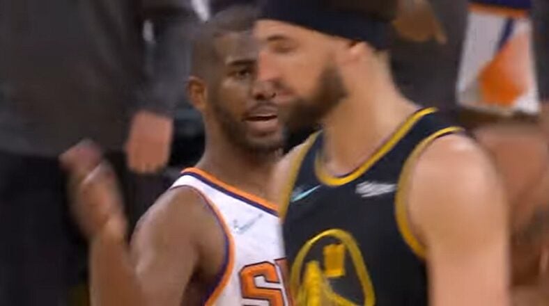 Klay Thompson walks past Chris Paul without shaking his hand