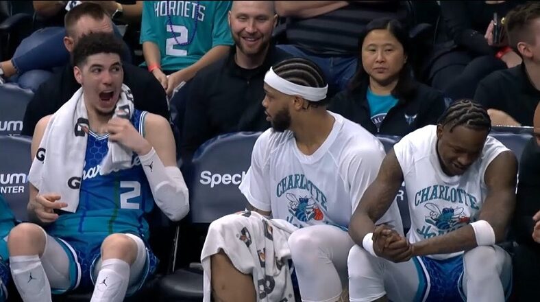 LaMelo Ball accidentally hits fan with the ball after throwing wild pass