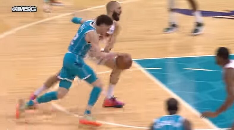 LaMelo Ball pokes Evan Fournier in the eye