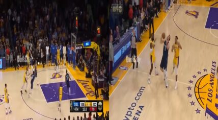 LeBron James airballs clutch three and hits Luka Doncic in the head