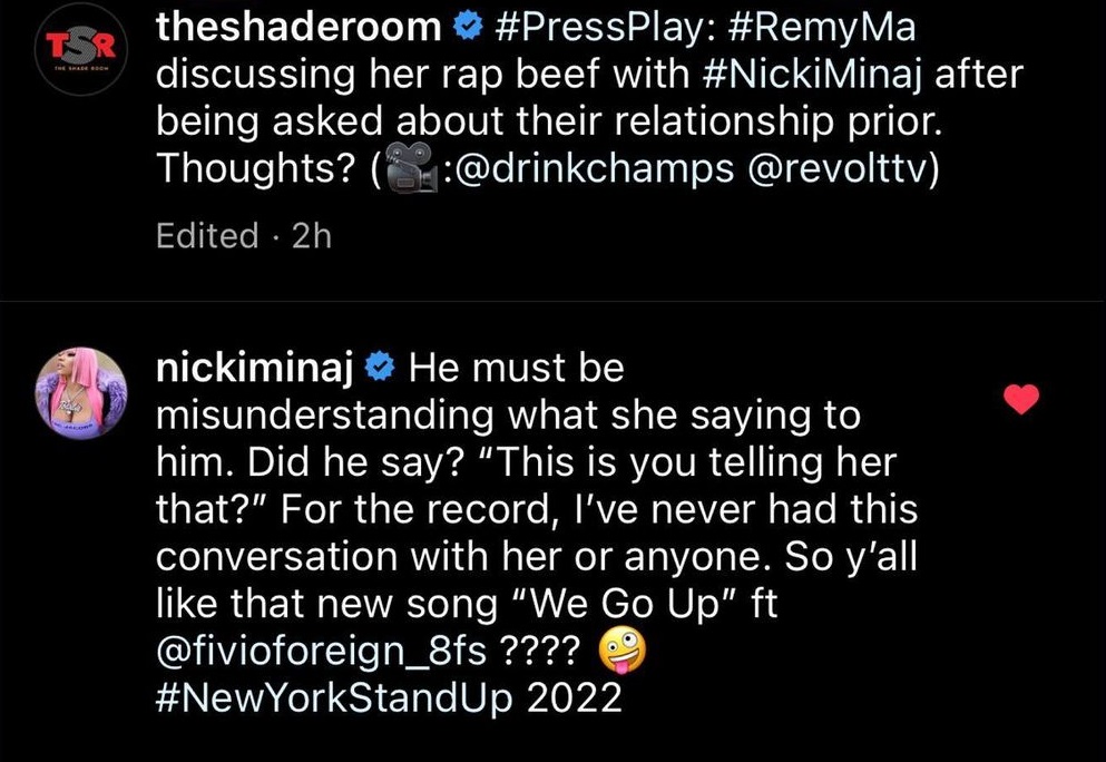Nicki Minaj denies ever having agreement with Remy Ma prior to their beef