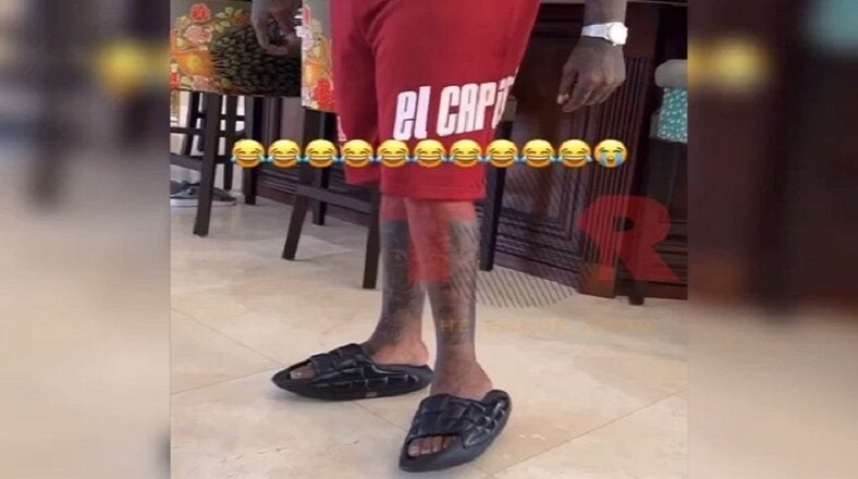 Rick Ross shows off his $750 Balmain quilted slides