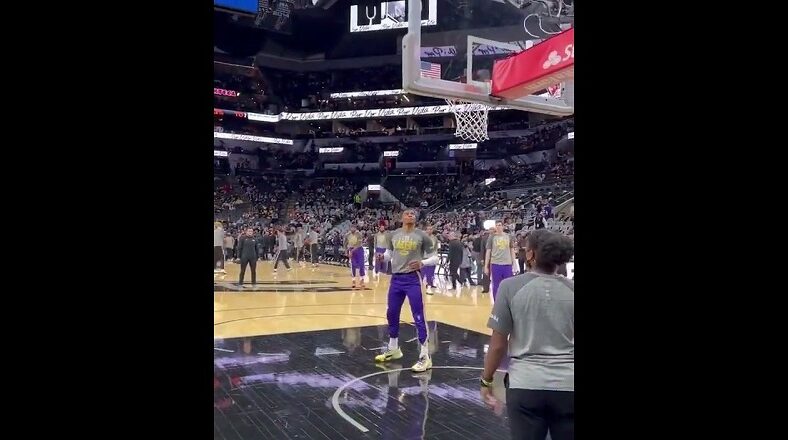 Russell Westbrook tries to throw lob to himself and throws it over the goal