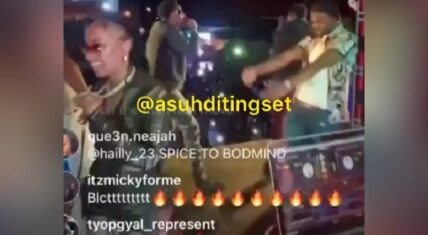 Shenseea kisses London On Da Track after he gives her a chain