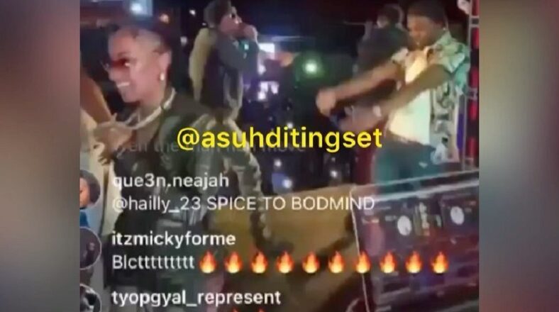 Shenseea kisses London On Da Track after he gives her a chain