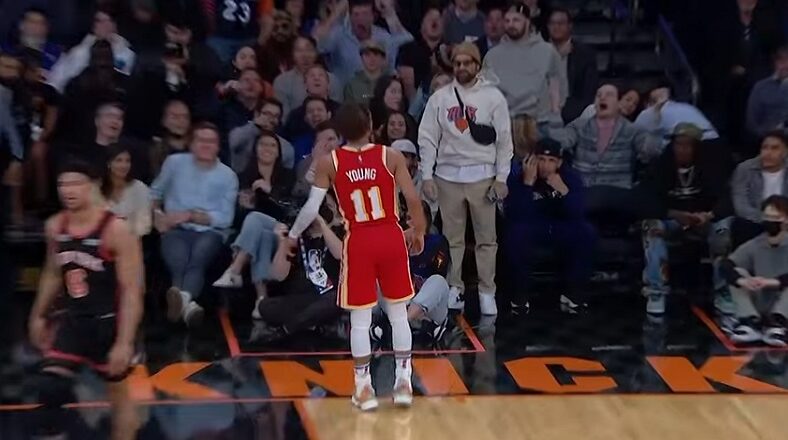 Trae Young tells Knicks crowd to calm down after making buzzer beater