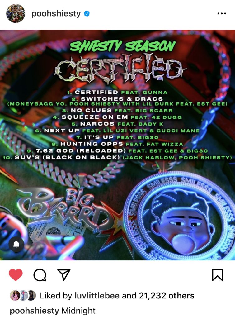 Pooh Shiesty reveals “Certified” tracklist 