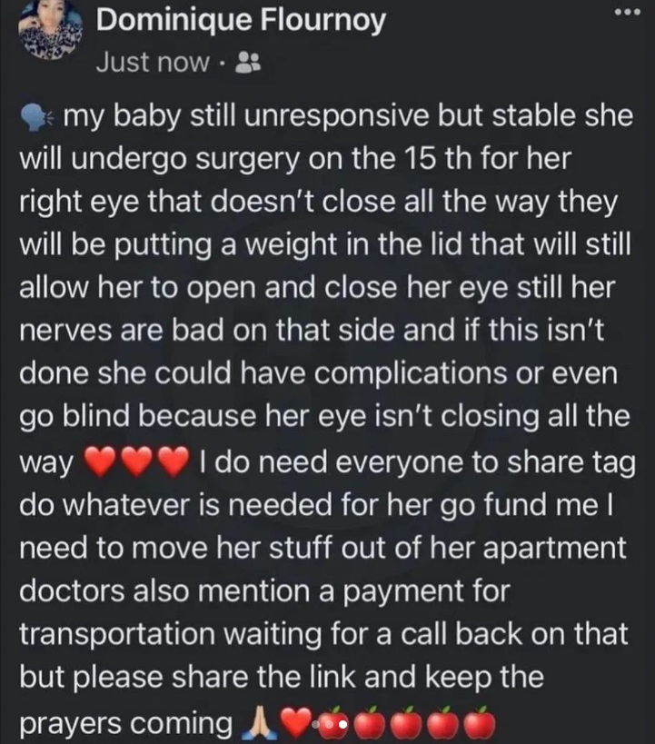 Apple Watts' sister says she is still unresponsive but in stable condition